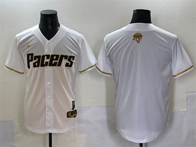 Men's Indiana Pacers Blank White/Gold 2025 Finals Vapor Stitched Baseball Jersey